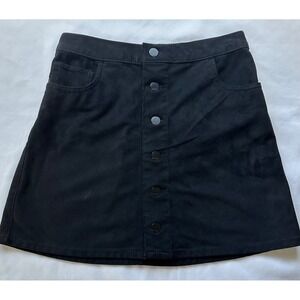 EXPRESS JEANS Black Button Front Suede A Line Mini Skirt‎ Size 0